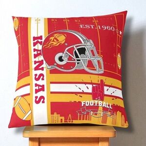 Kansas City Chiefs Football Throw Pillow Cover Square 16”x 16” Red Yellow NEW
